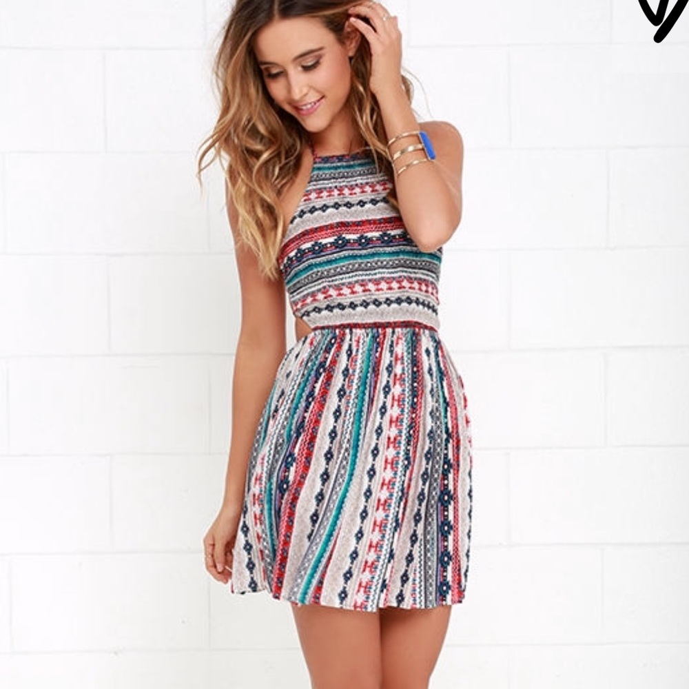 LuLus: Halter Print Dress